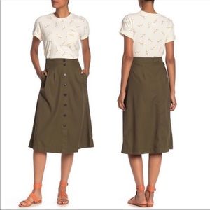 Olive green button down madewell midi skirt